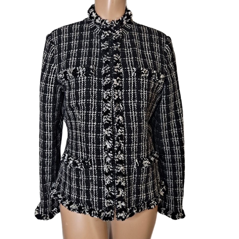 Vintage RAFAELLA Wool Blend Tweed Frayed Blazer Jacket size 12 p